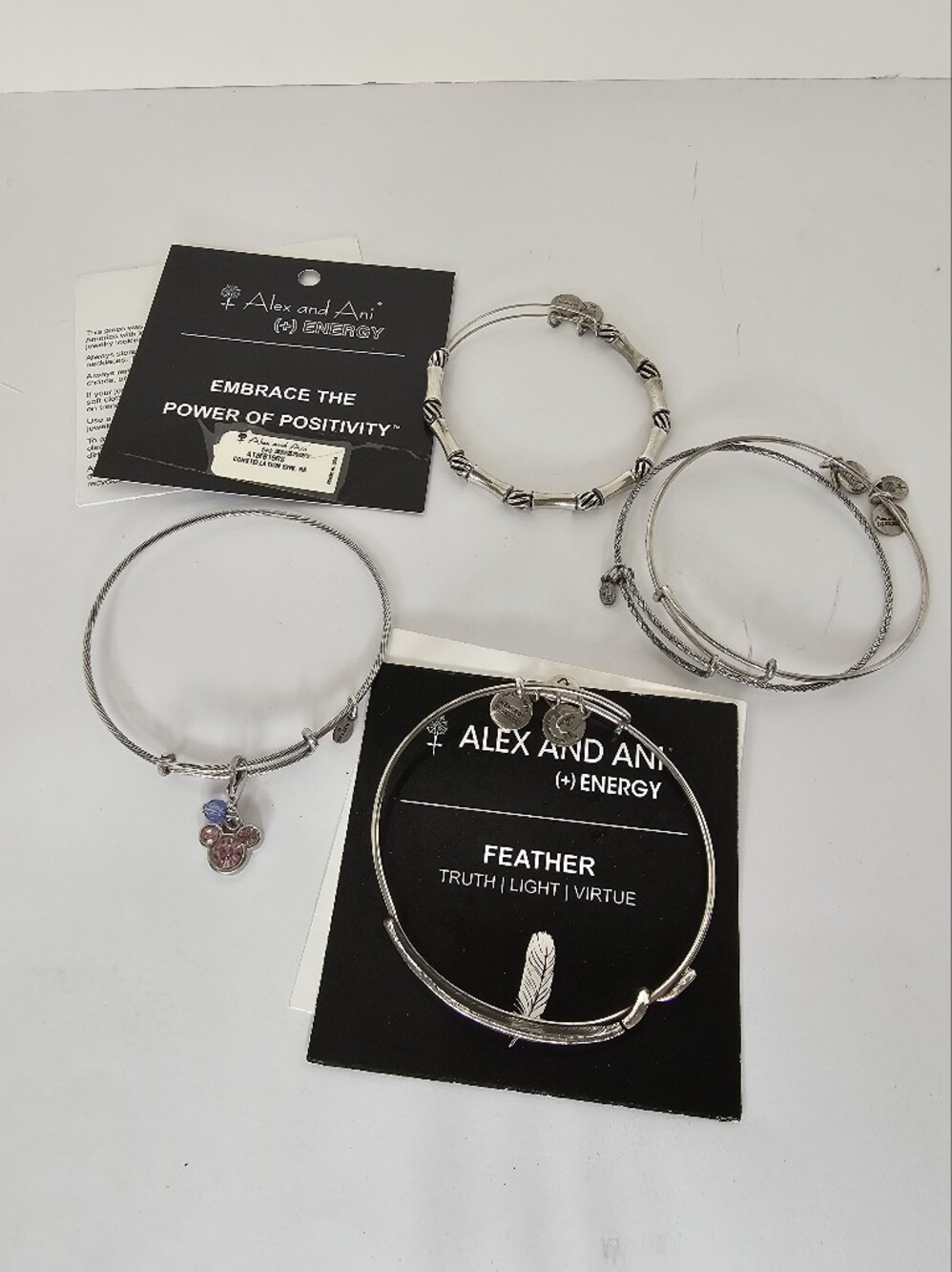 Alex and Ani Bracelet Lot of 5 Disney Minnie, Feather, Bamboo Bangle Set Auth